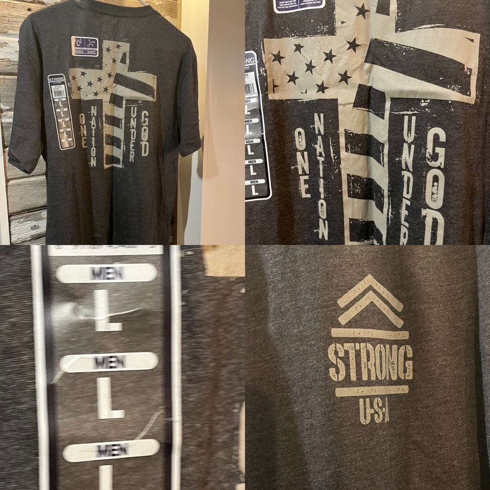 3/$20 SALE Patriotic Strong Men’s Large T-shirt One Nation Under God Gray